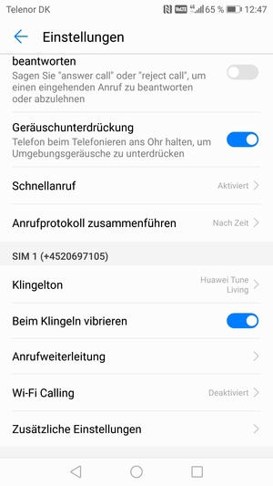 Scrollen Sie zu SIM 1 oder SIM 2 und wählen Sie Zusätzliche Einstellungen