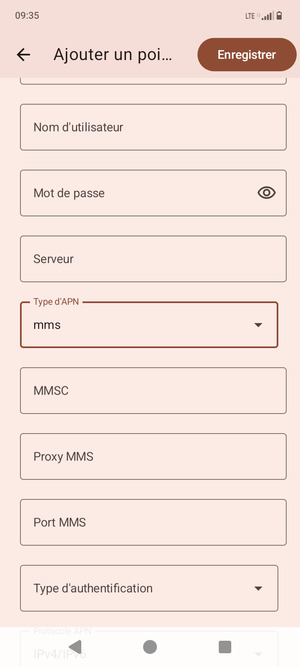 Faites défiler vers le bas et saisissez les informations MMS