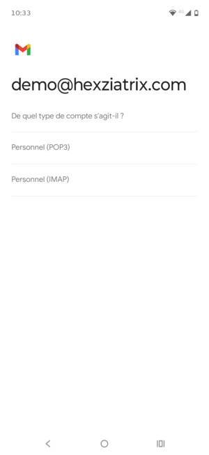 Sélectionnez Personnel (POP3) ou Personnel (IMAP)
