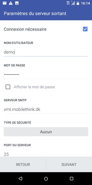 Saisissez l'adresse du serveur sortant