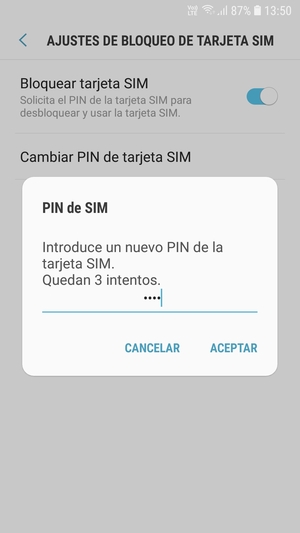 Introduzca su Nuevo PIN de la tarjeta SIM y seleccione ACEPTAR