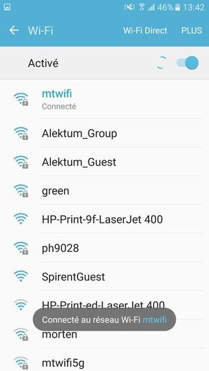 Vous êtes maintenant connecté au réseau Wi-Fi