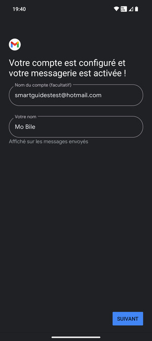Donnez un nom à votre compte et saisissez votre nom. Sélectionnez SUIVANT