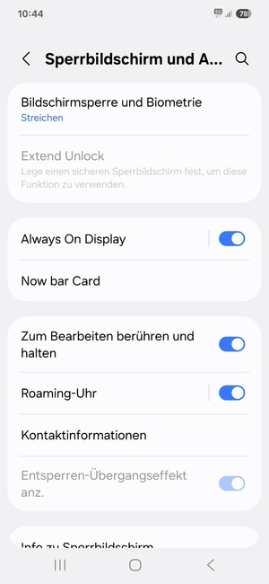 Wählen Sie Bildschirmsperre und Biometrie