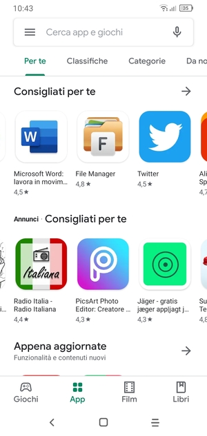 Seleziona la barra di ricerca