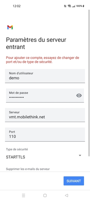 Sélectionnez Type de sécurité