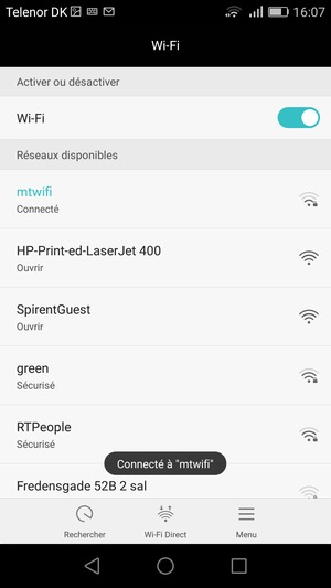 Vous êtes maintenant connecté au réseau Wi-Fi