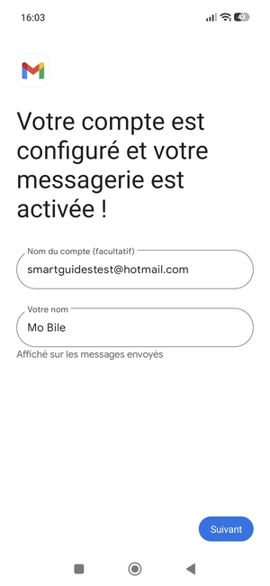 Donnez un nom à votre compte et saisissez votre nom. Sélectionnez Suivant
