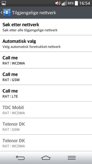 Velg en nettverksoperatør fra listen