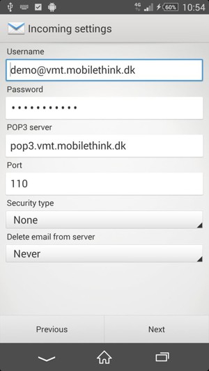 Enter Username and Incoming server address. Select Next