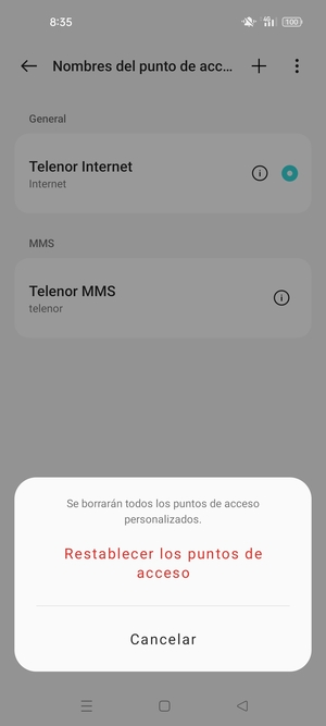 Seleccione Restablecer los puntos de acceso