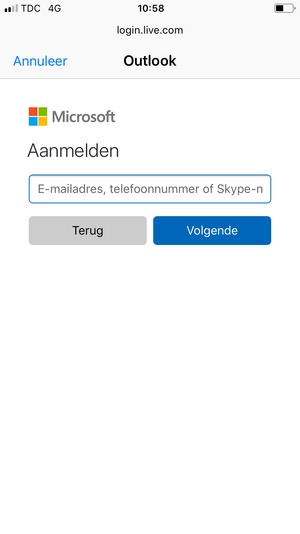 Voer uw e-mailadres in en selecteer Volgende