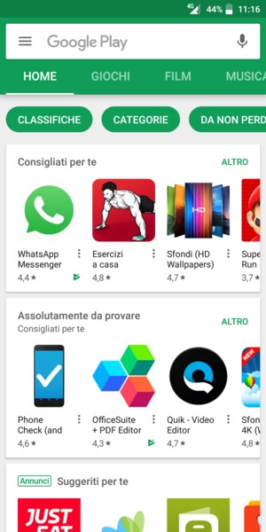 Seleziona la barra di ricerca