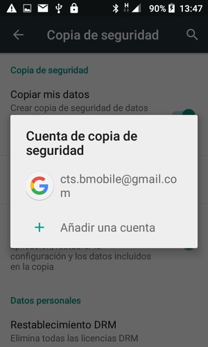 Seleccione su cuenta de copia de seguridad