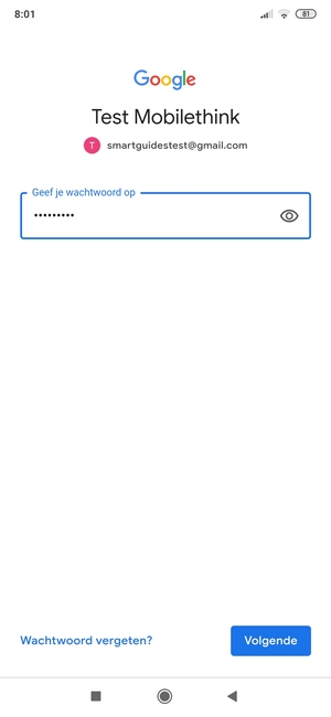 Voer uw Gmail wachtwoord in en selecteer Volgende