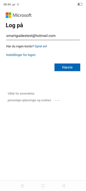 Indtast din e-mailadresse og vælg Næste