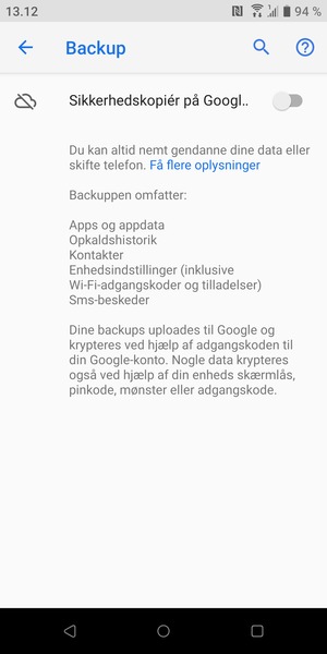 Aktiver Sikkerhedskopiér på Googl..