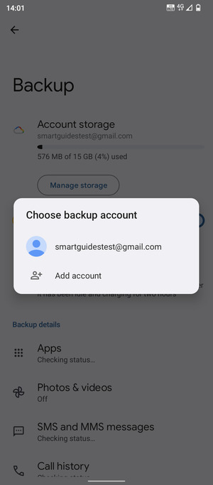 Select your backup account