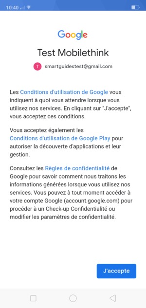 Sélectionnez J'accepte