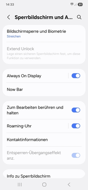Wählen Sie Bildschirmsperre und Biometrie