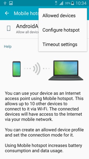 Select Configure hotspot / Configure Mobile hotspot