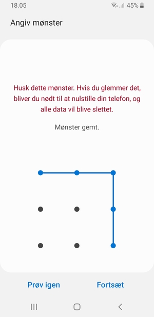 Tegn et oplåsningsmønster og vælg Fortsæt