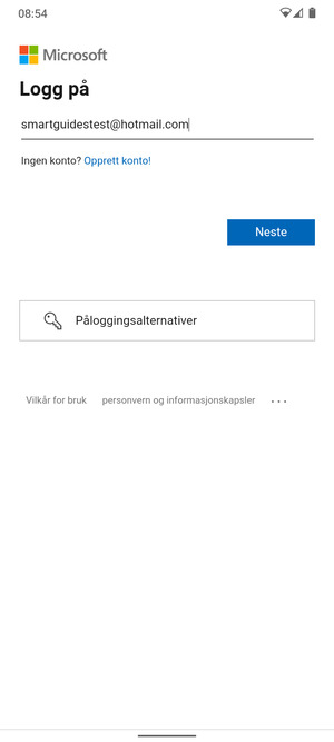 Skriv inn e-postadresse og velg Neste