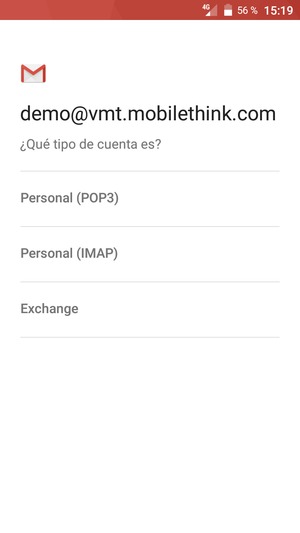Seleccione Personal (POP3) o Personal (IMAP)