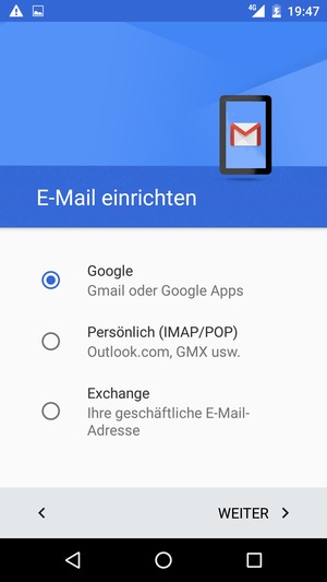 Wählen Sie Google und WEITER