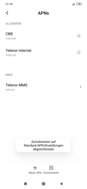 Ihr Handy wird auf Standard-Einstellungen für Internet und MMS zurückgestellt