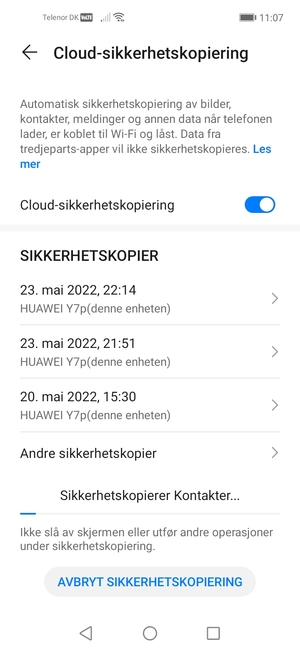 Vent til sikkerhetskopieringen er ferdig