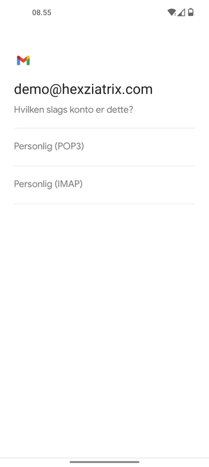 Vælg Personlig (POP3) eller Personlig (IMAP)