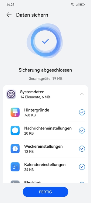 Eine Sicherheitskopie wird nun erstellt