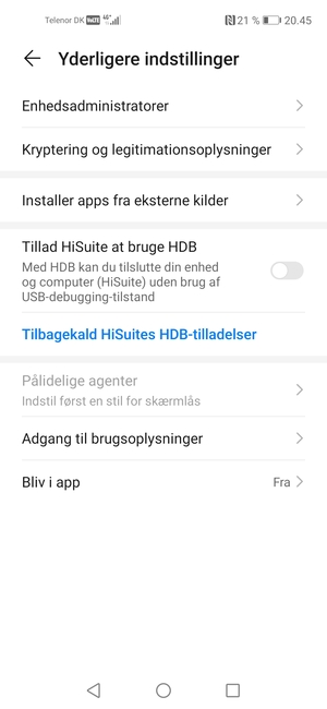 Vælg Kryptering og legitimationsoplysninger