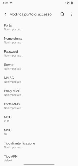 Scorri verso il basso e inserisci le informazioni degli MMS