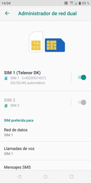 Seleccione SIM 1 o SIM 2