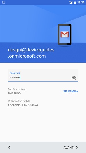 Inserisci la tua password e seleziona AVANTI