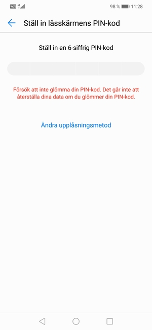 Välj Ändra upplåsningsmetod