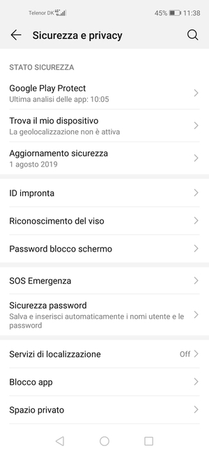 Per attivare il blocco dello schermo, vai al menu Sicurezza e privacy e seleziona Password blocco schermo