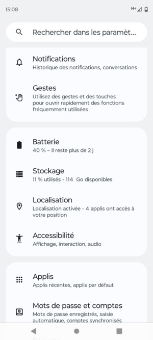 Faites défiler et sélectionnez Localisation