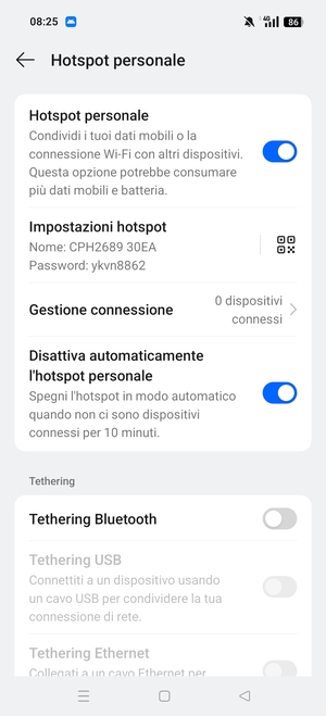 Il telefono è ora pronto per essere usato come modem