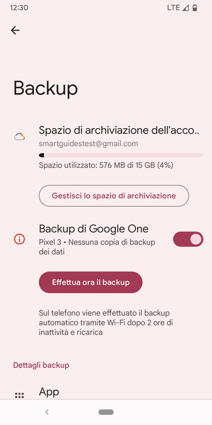 Seleziona Spazio di archivazione dell'account