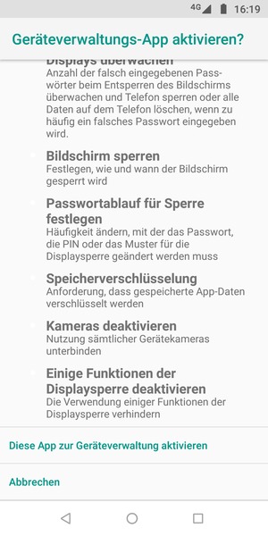 Scrollen Sie und wählen Sie Diese App zur Geräteverwaltung aktivieren