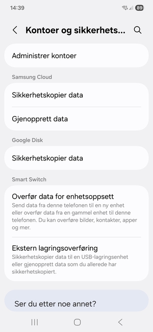 Velg Administrer kontoer