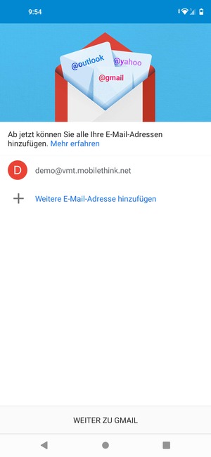 Wählen Sie WEITER ZU GMAIL