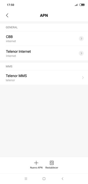 Seleccione Nuevo APN