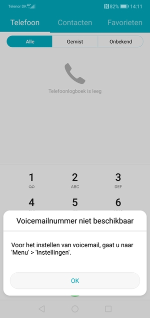 Als uw voicemail niet geïnstalleerd is, selecteert u OK