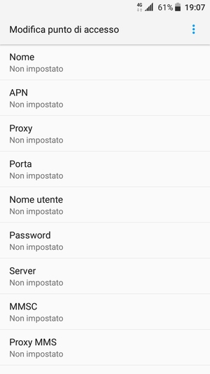 Inserisci le informazioni di Internet