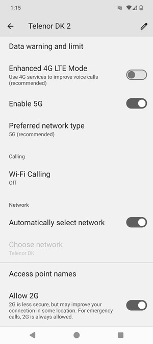 Scroll to and select Access point names