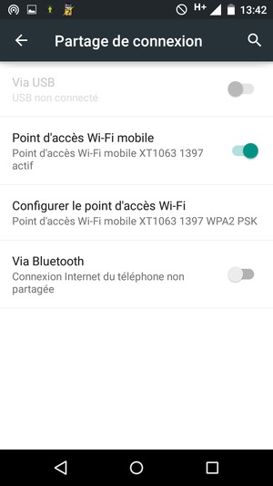 Votre téléphone est maintenant configuré pour être utilisé comme modem